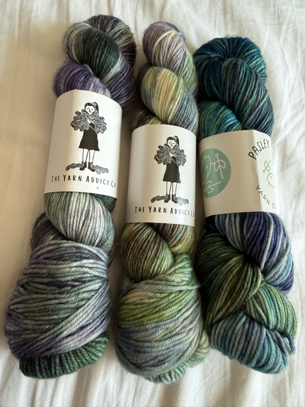 The Yarn Addict Co. Hand-Dyed Yarn Skeins - Green & Purple merino yarn DK